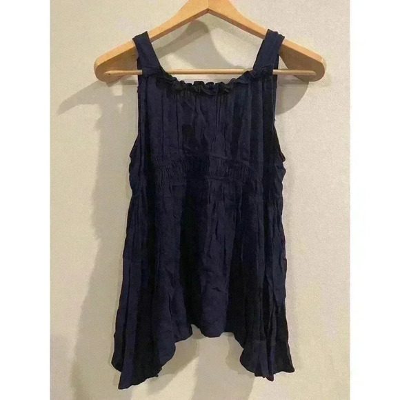 Maeve Anthropologie Navy Blue Empire Gathered Tank Blouse Top XS Rayon NWOT - Picture 6 of 7